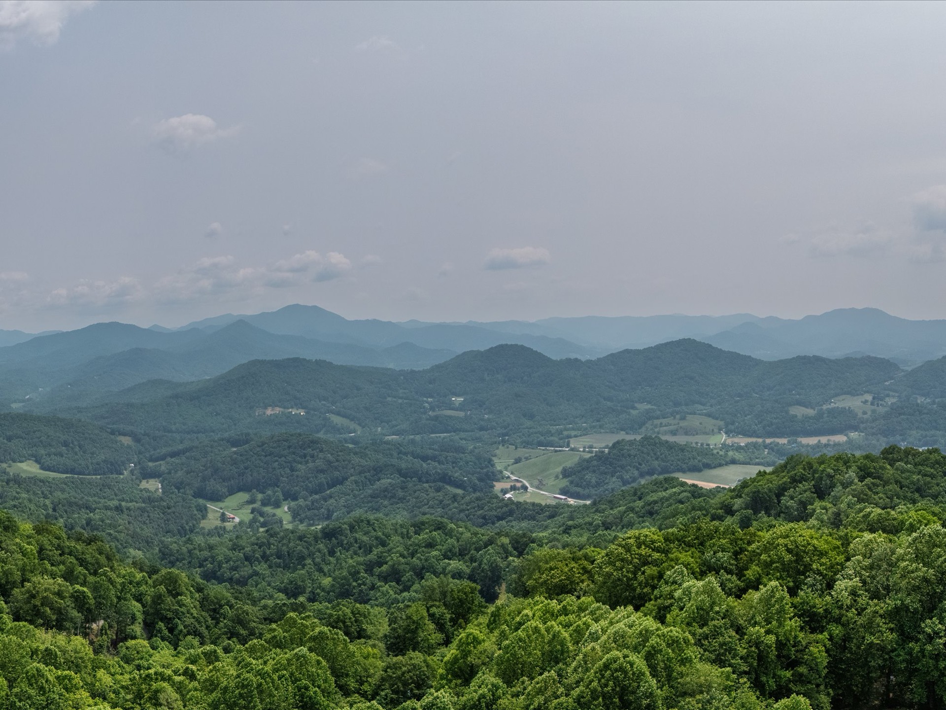 Aerial panoramic view of Smoky Mountain valley